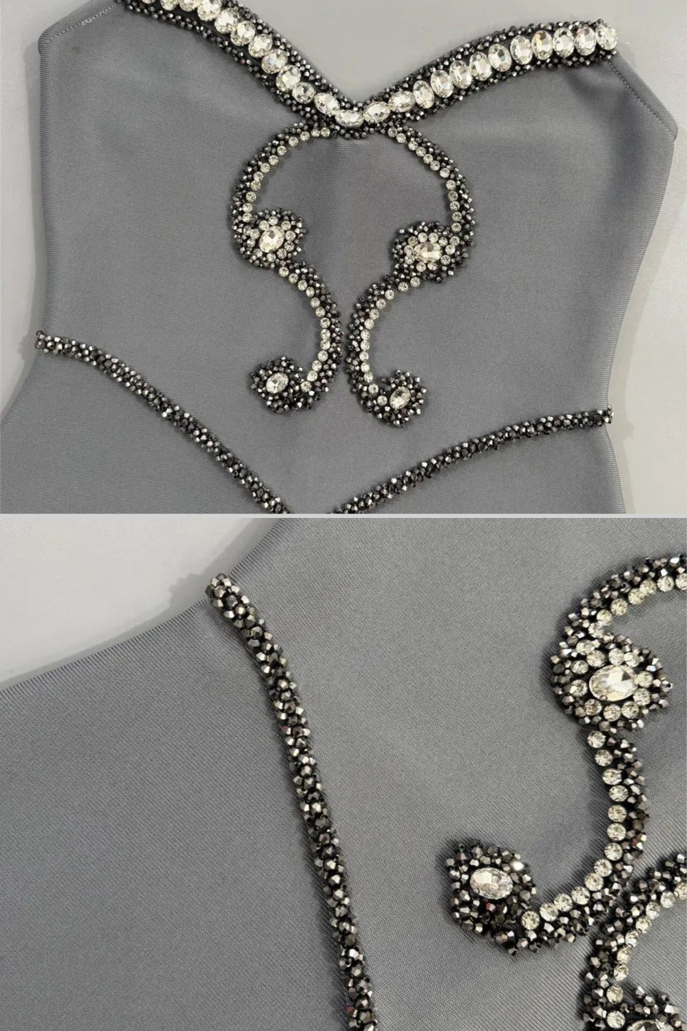 Pearl Crystal Embellished Sweetheart Strapless Column Maxi Gown - View 4