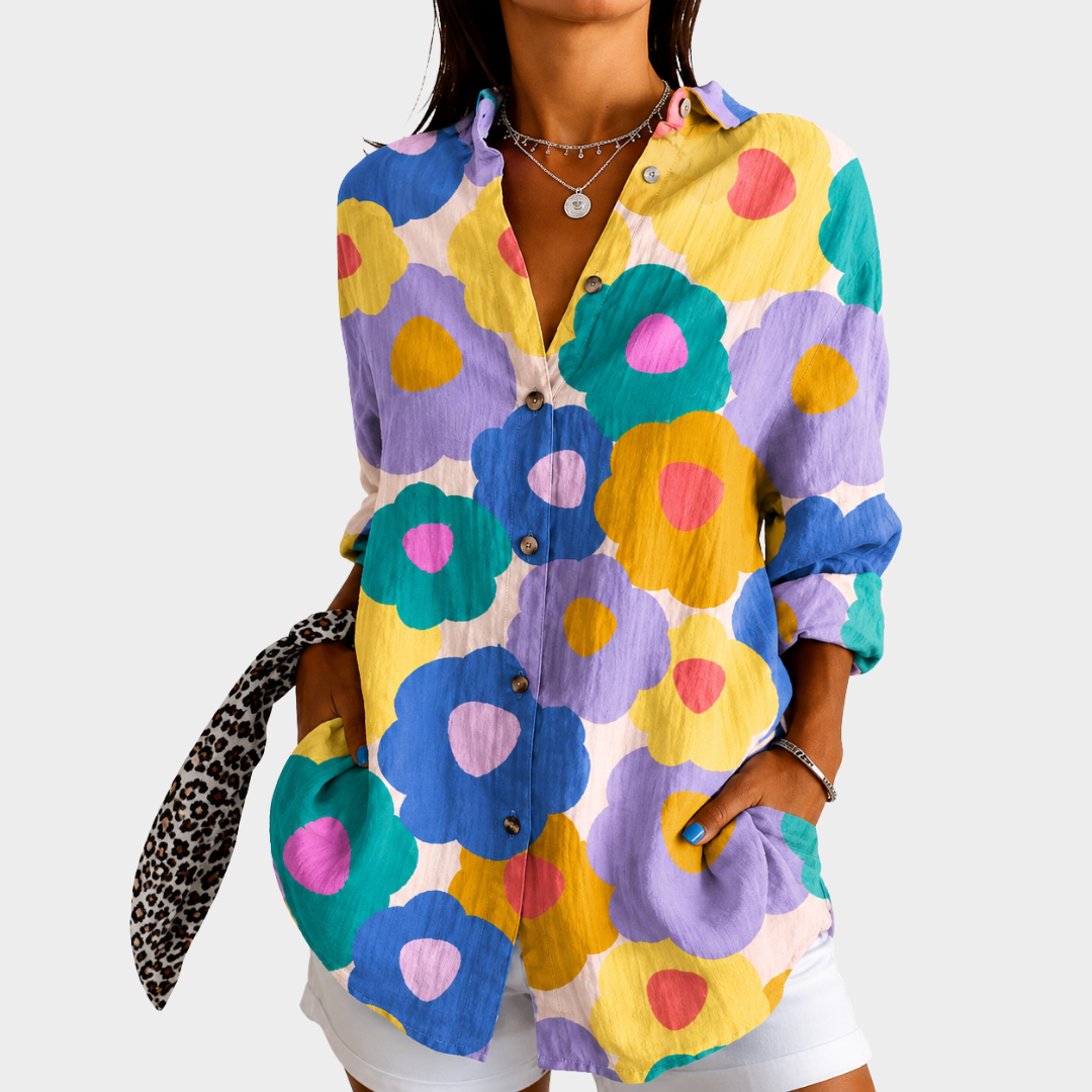Floral Print Collared Long Sleeve Shirt