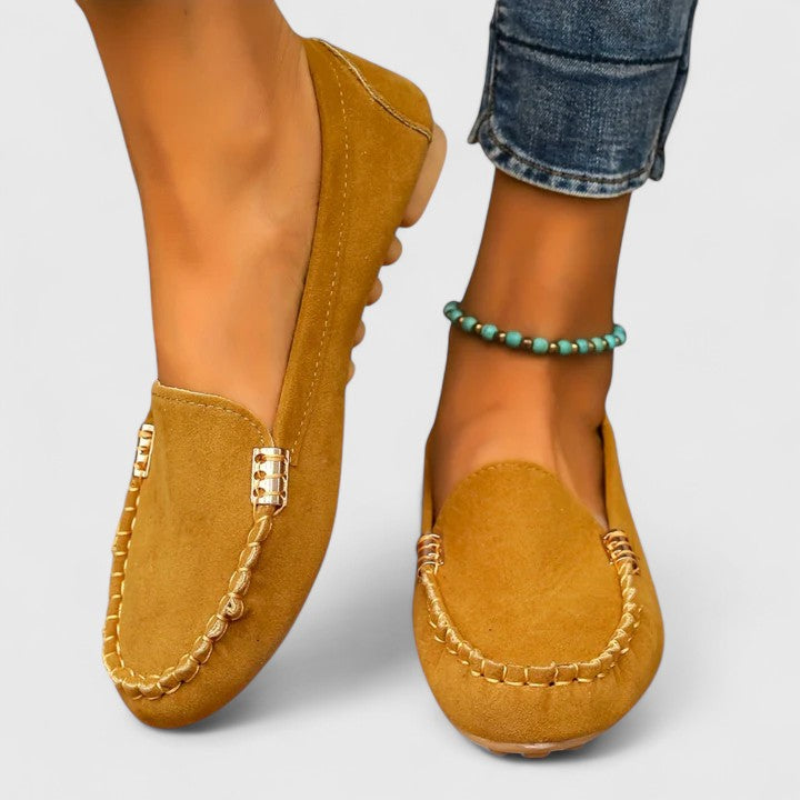Suede Look Metal Bar Slip On Loafer Flats