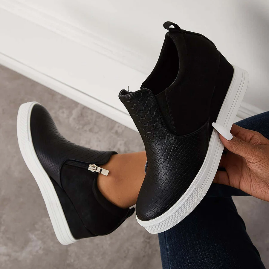 Casual Slip on Platform Wedge Sneakers Hidden Wedge Ankle Booties
