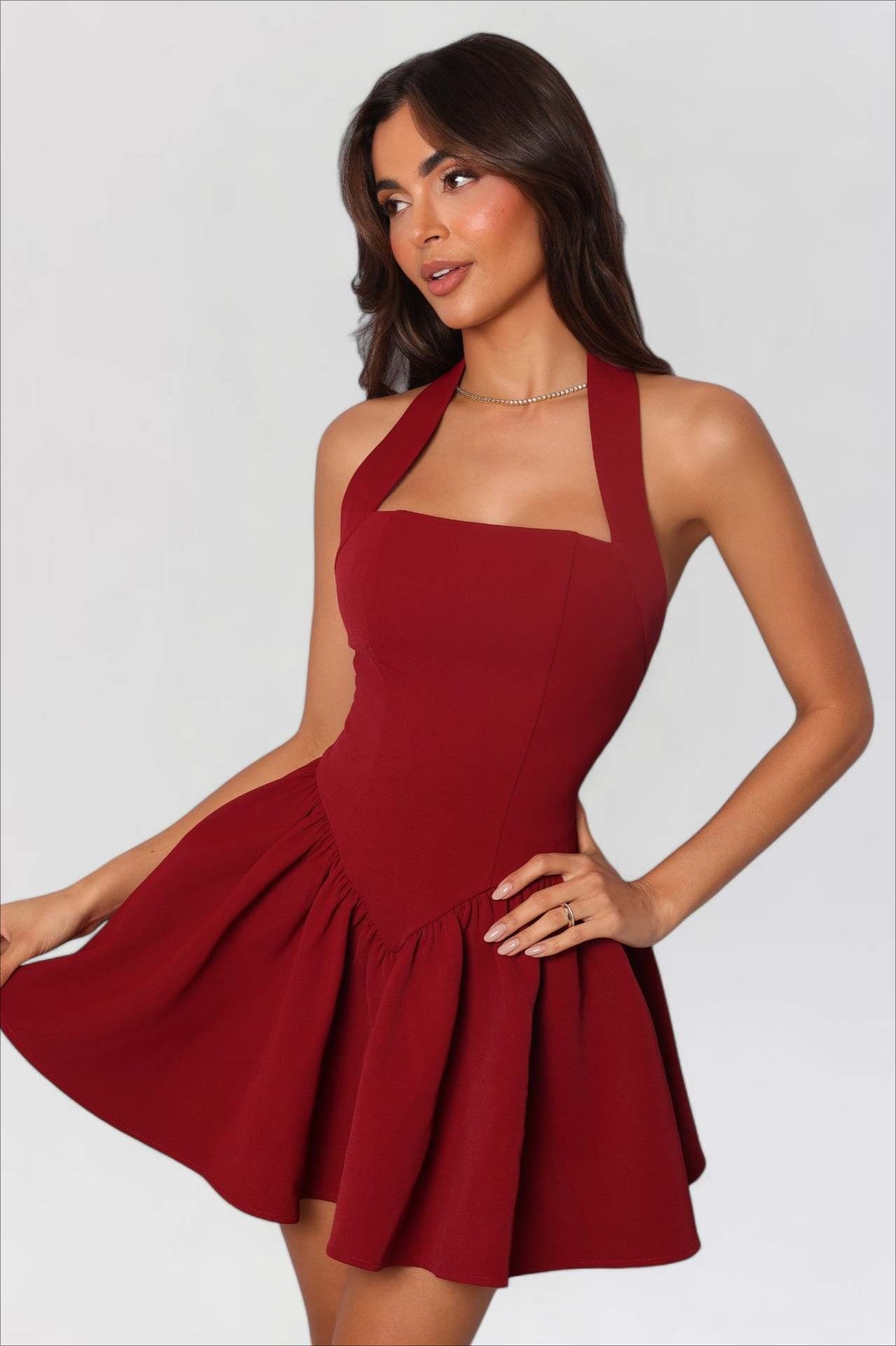 Satin Cowl Neck Long Sleeve Slip Midi Dress
