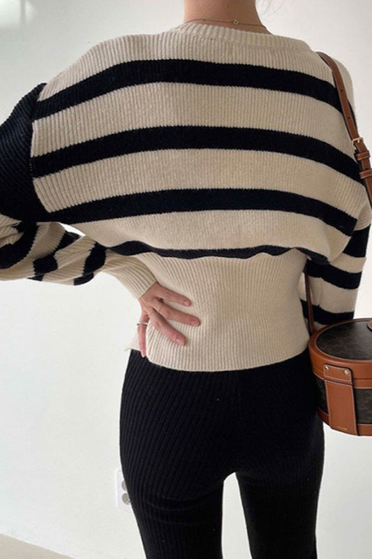 Cut-Out Waist Striped Sweater