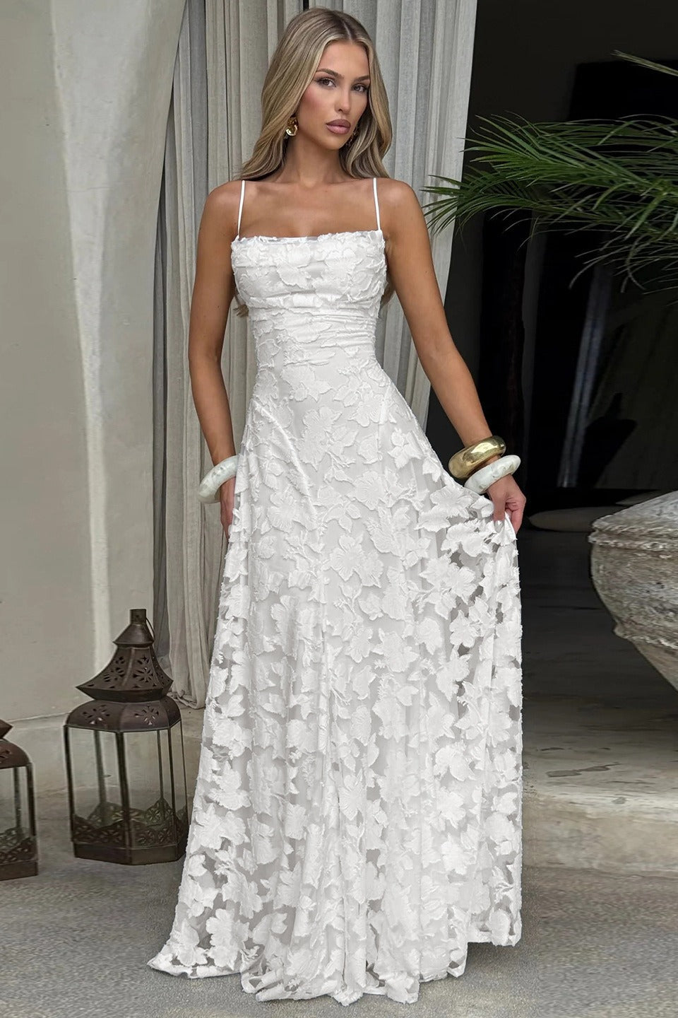 Jacquard Cami Backless Maxi Lace Dress 2