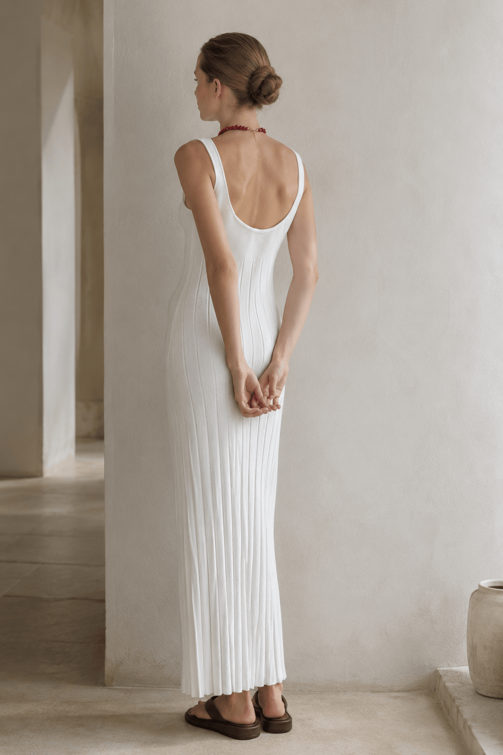 Knit Square Neck Pleated Slip Dress