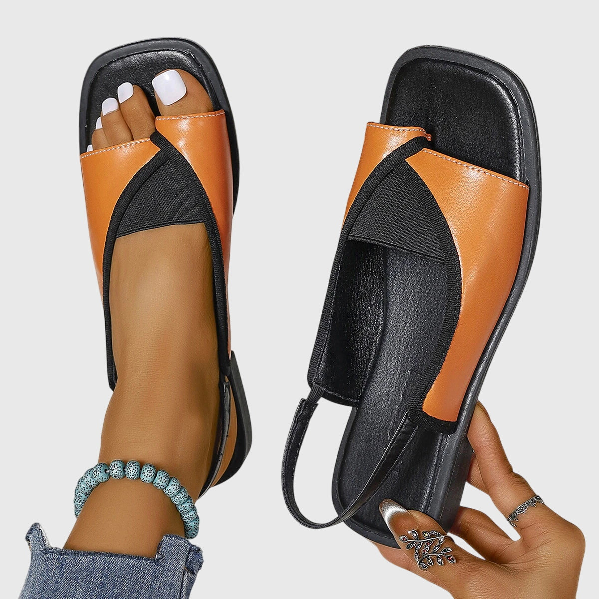 Square Open Toe Slingback Flat Sandals 2