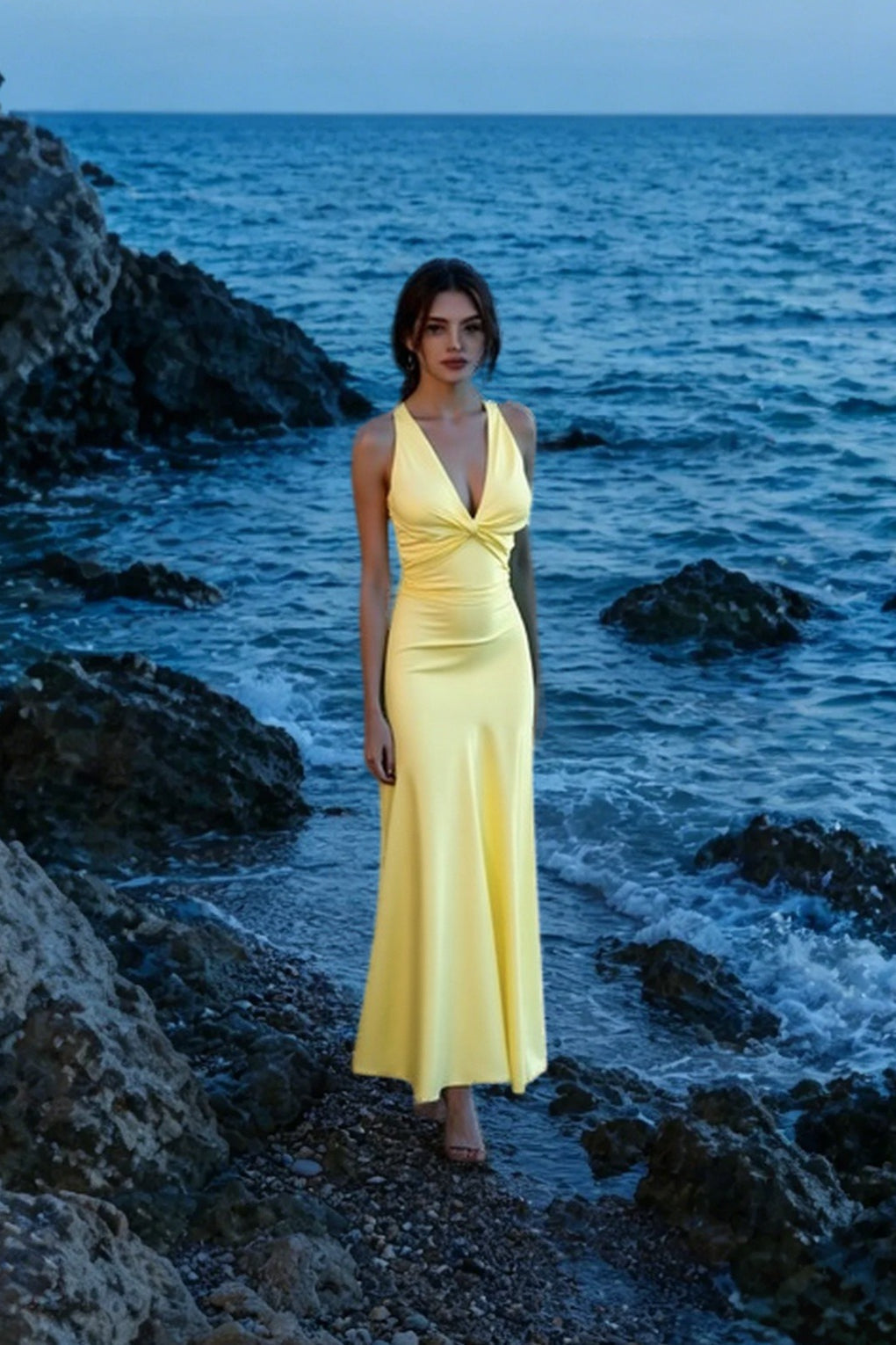 Backless Ruched Satin Maxi Dress