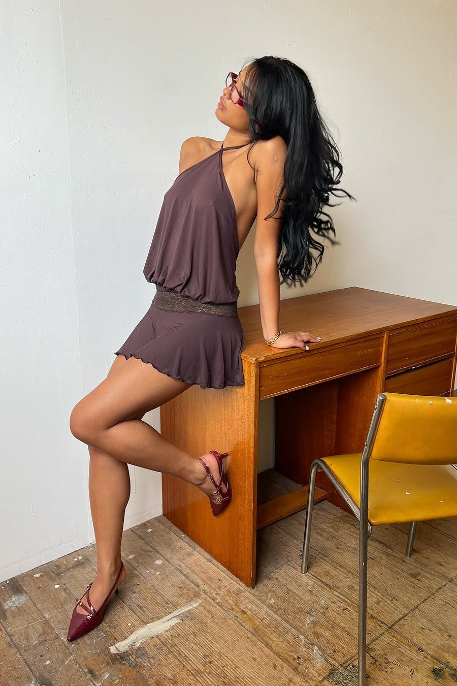 Halter Neck Backless Draped Mini Dress 10