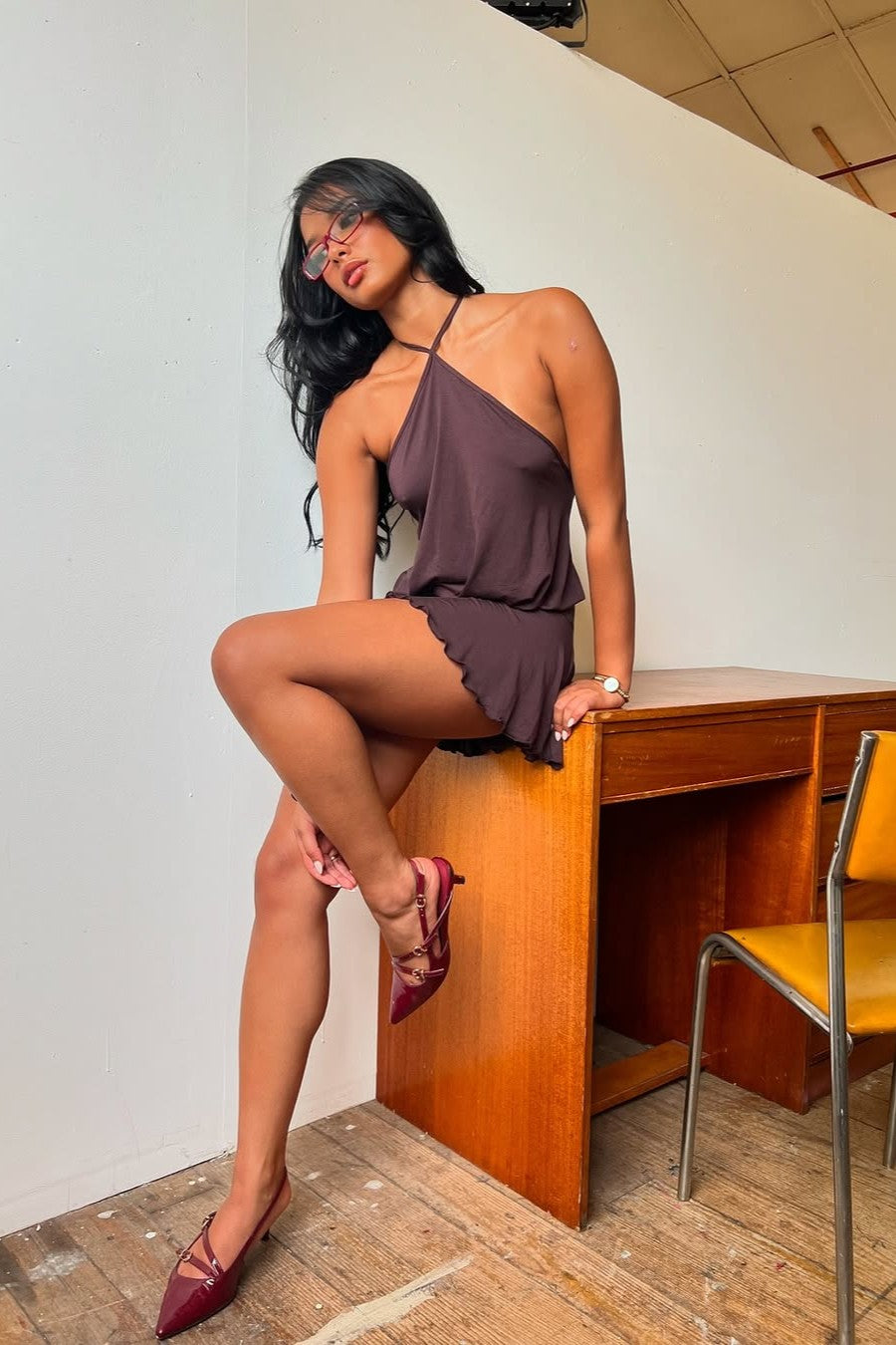 Halter Neck Backless Draped Mini Dress 9