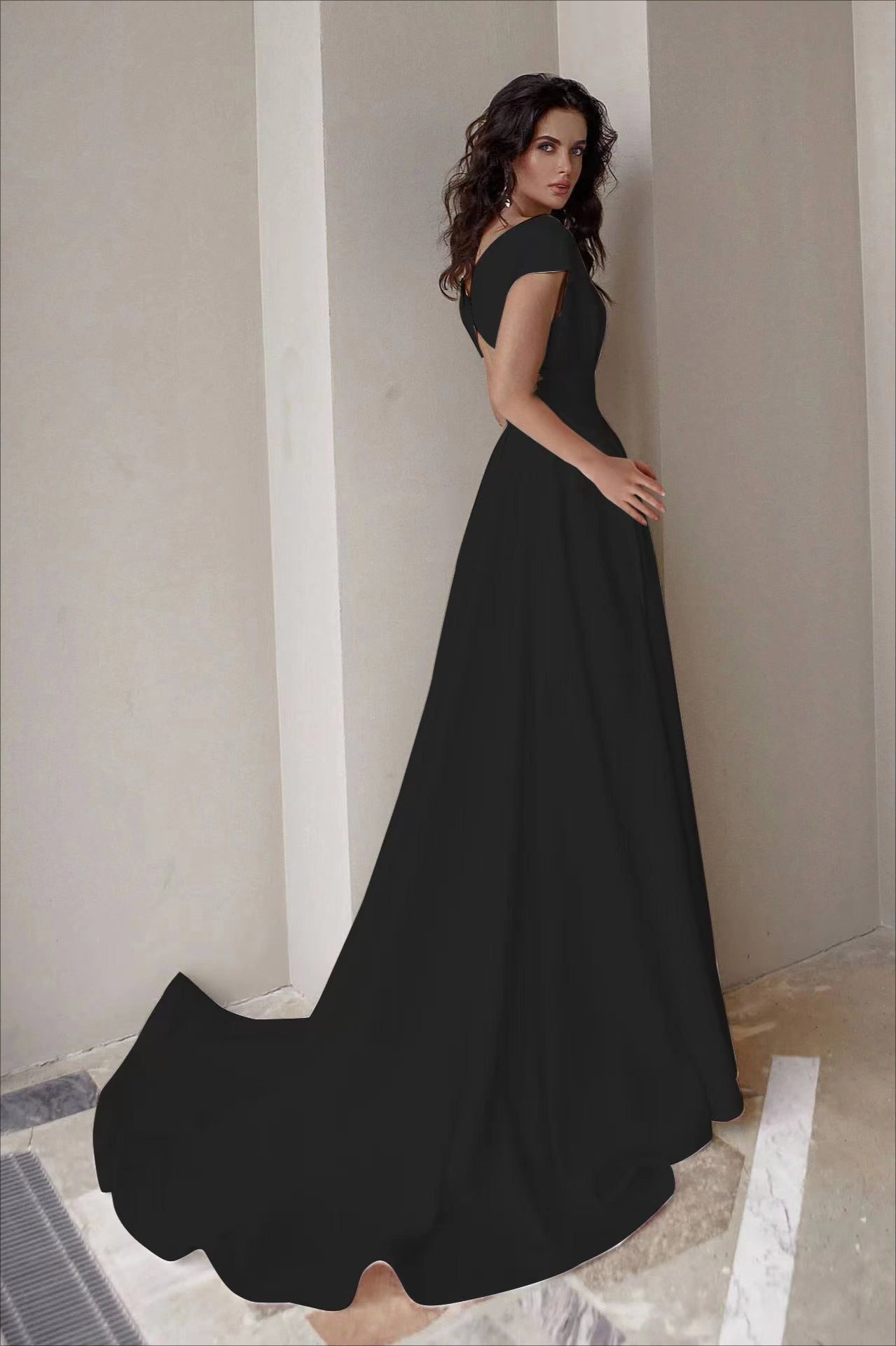 Satin Cap Sleeve A-Line Wedding Gown