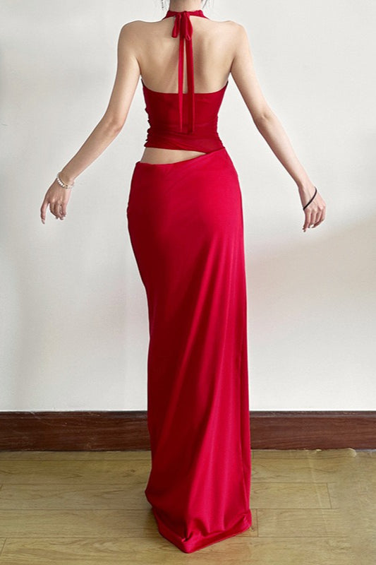 Sheer VNeck Halter Party Dress