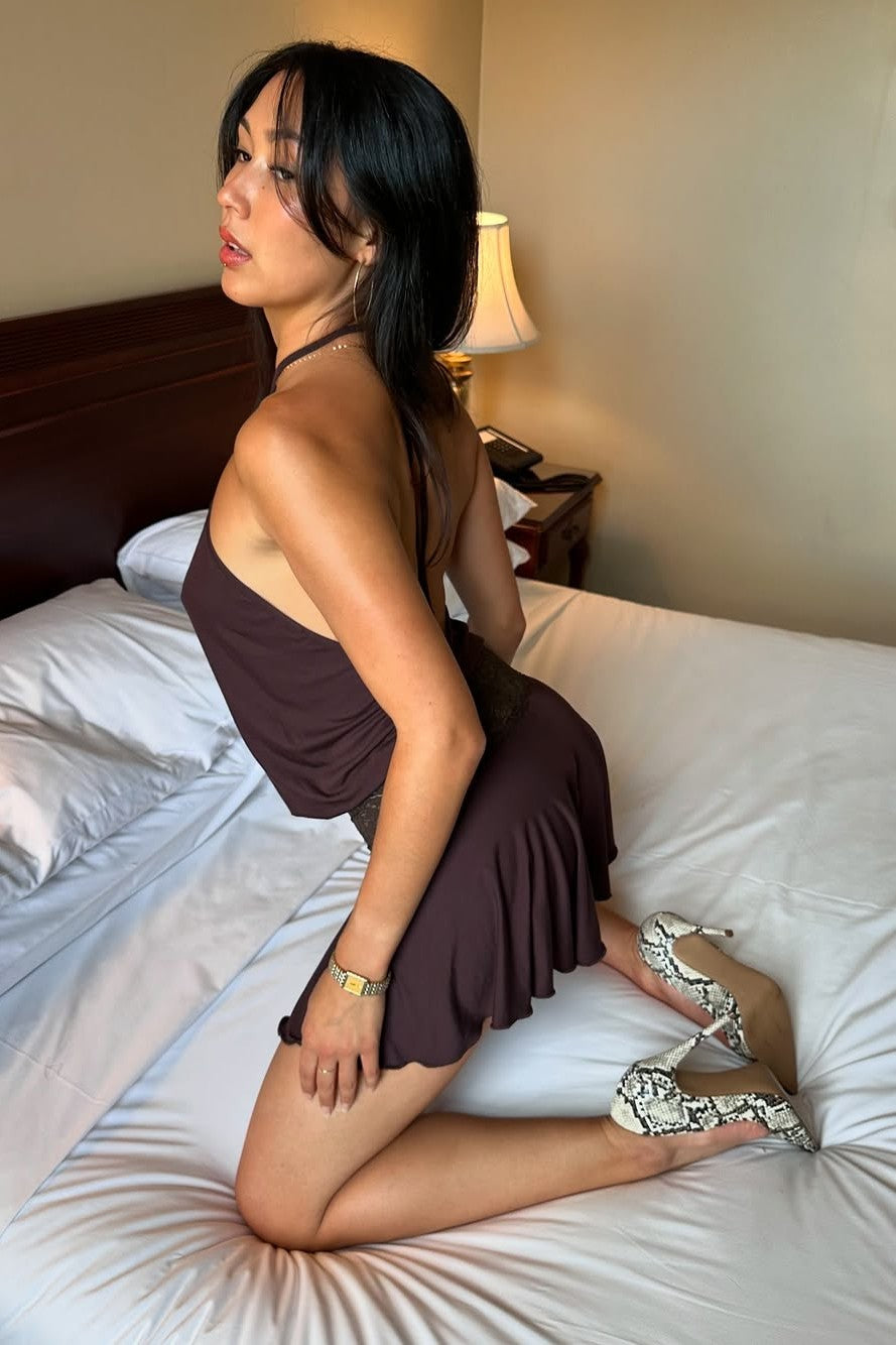 Halter Neck Backless Draped Mini Dress 14