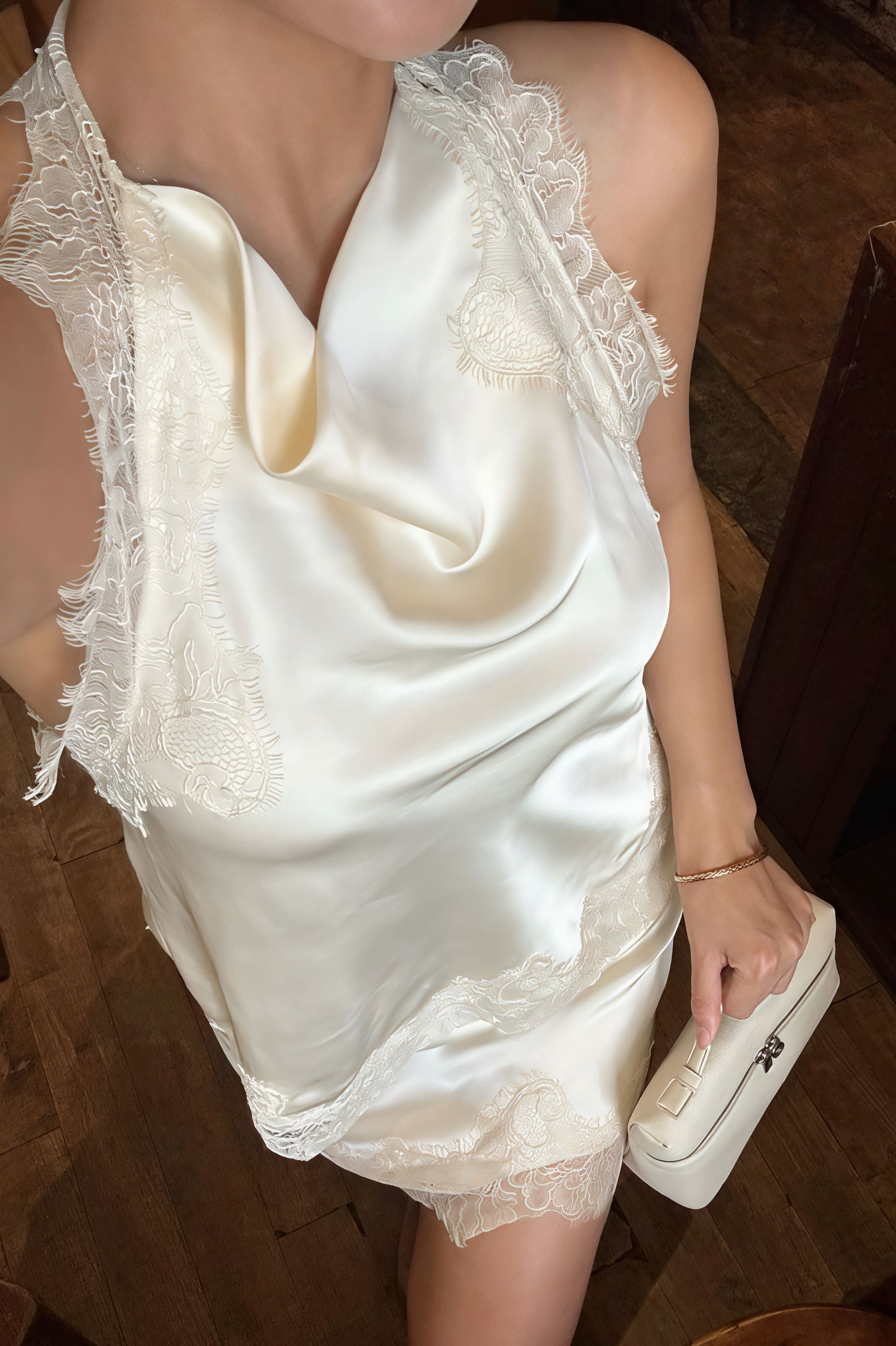 Satin Halter Neck Lace Trim Mini Two Piece Set