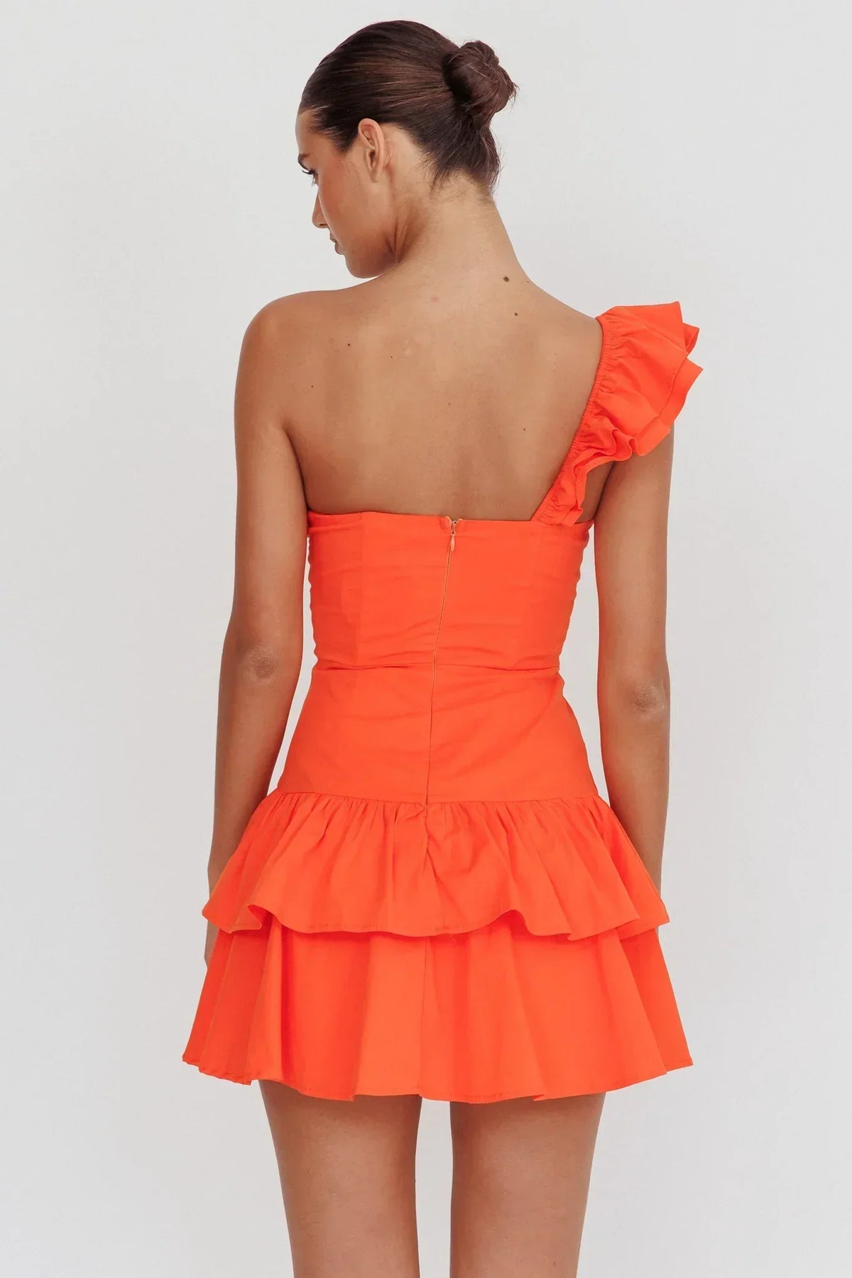 Ruffle One Shoulder Twist Keyhole Tiered Hem Mini Dress 2