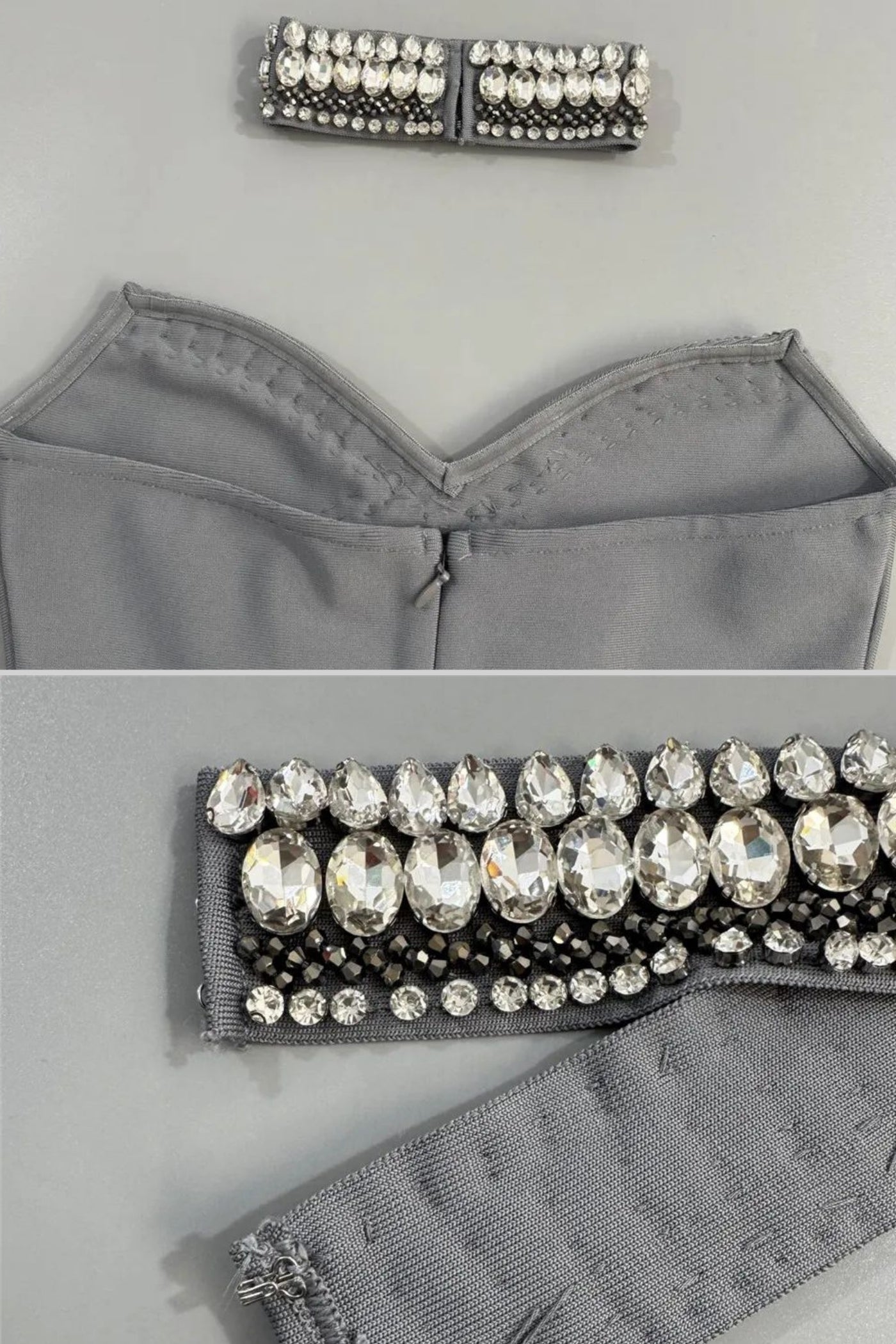 Pearl Crystal Embellished Sweetheart Strapless Column Maxi Gown - View 5