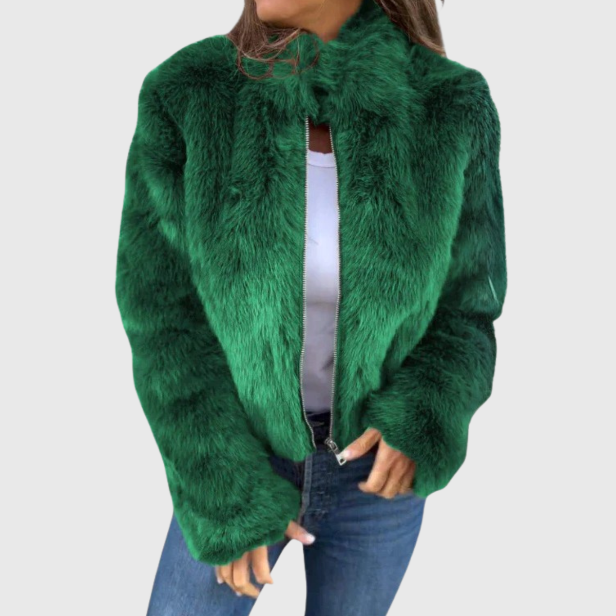 Faux Fur Zip Front Cropped Jacket