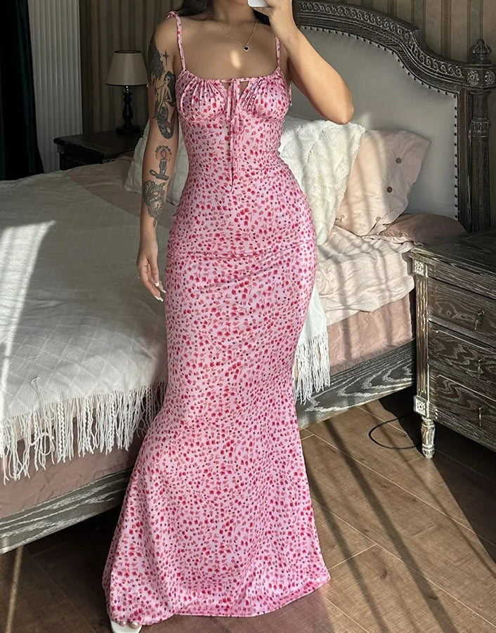 Sleeveless Lace Up Backless Floral Dress 3