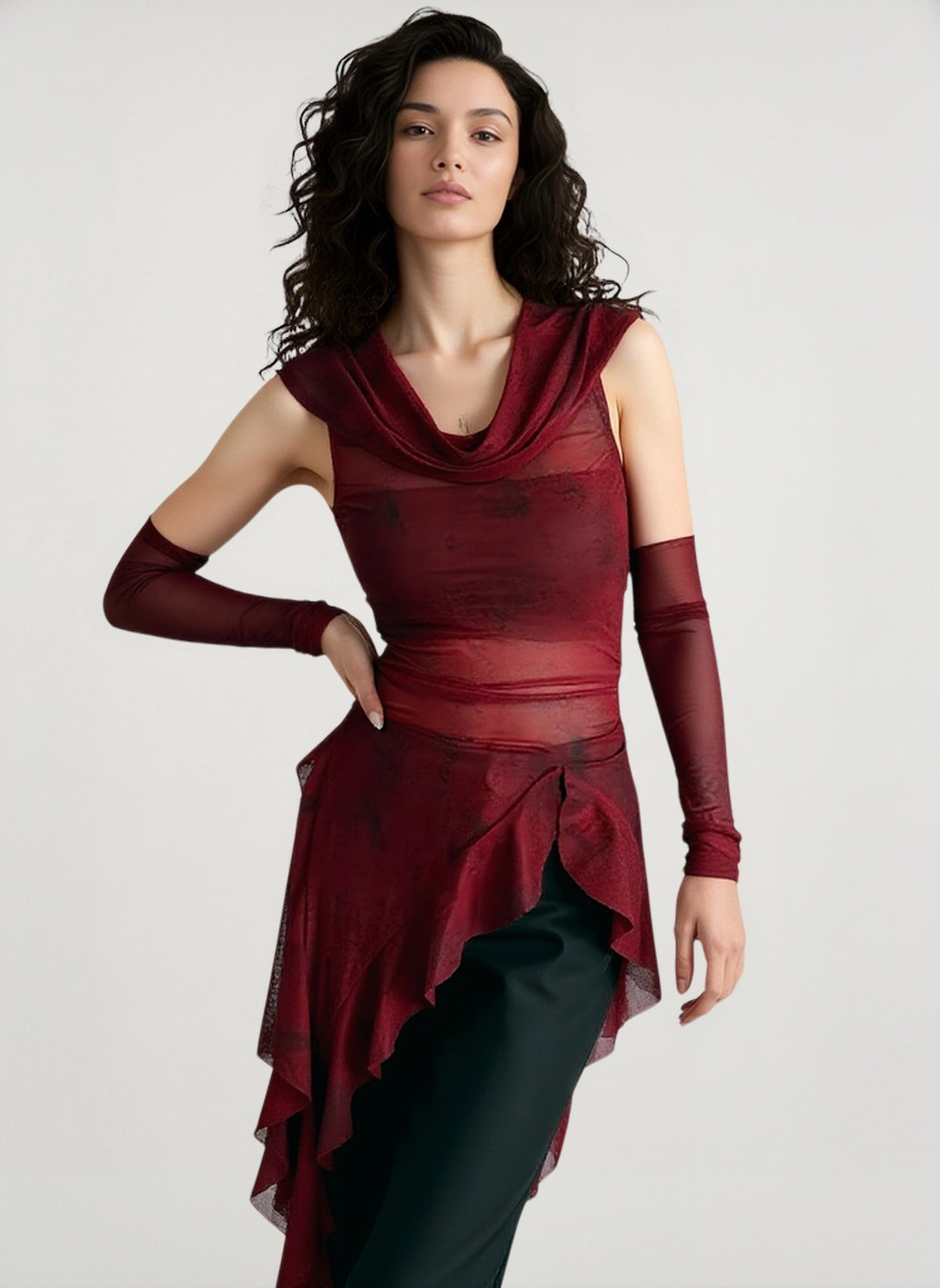 Cyber Grunge Mesh Hooded Sheer Top