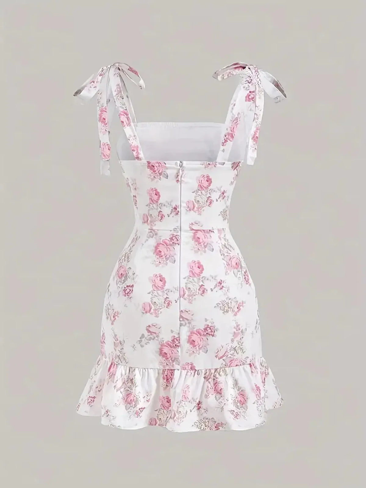 Ruffled Hem Floral Tie-Strap Mini Dress