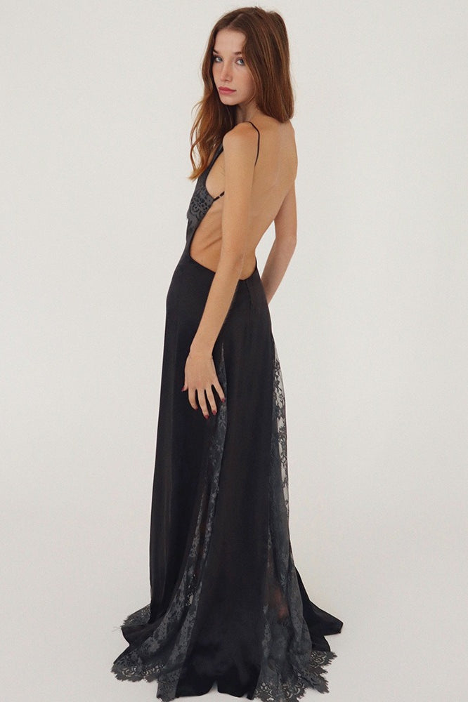 Backless Sheer Elegant Floor Length Lace Dress
