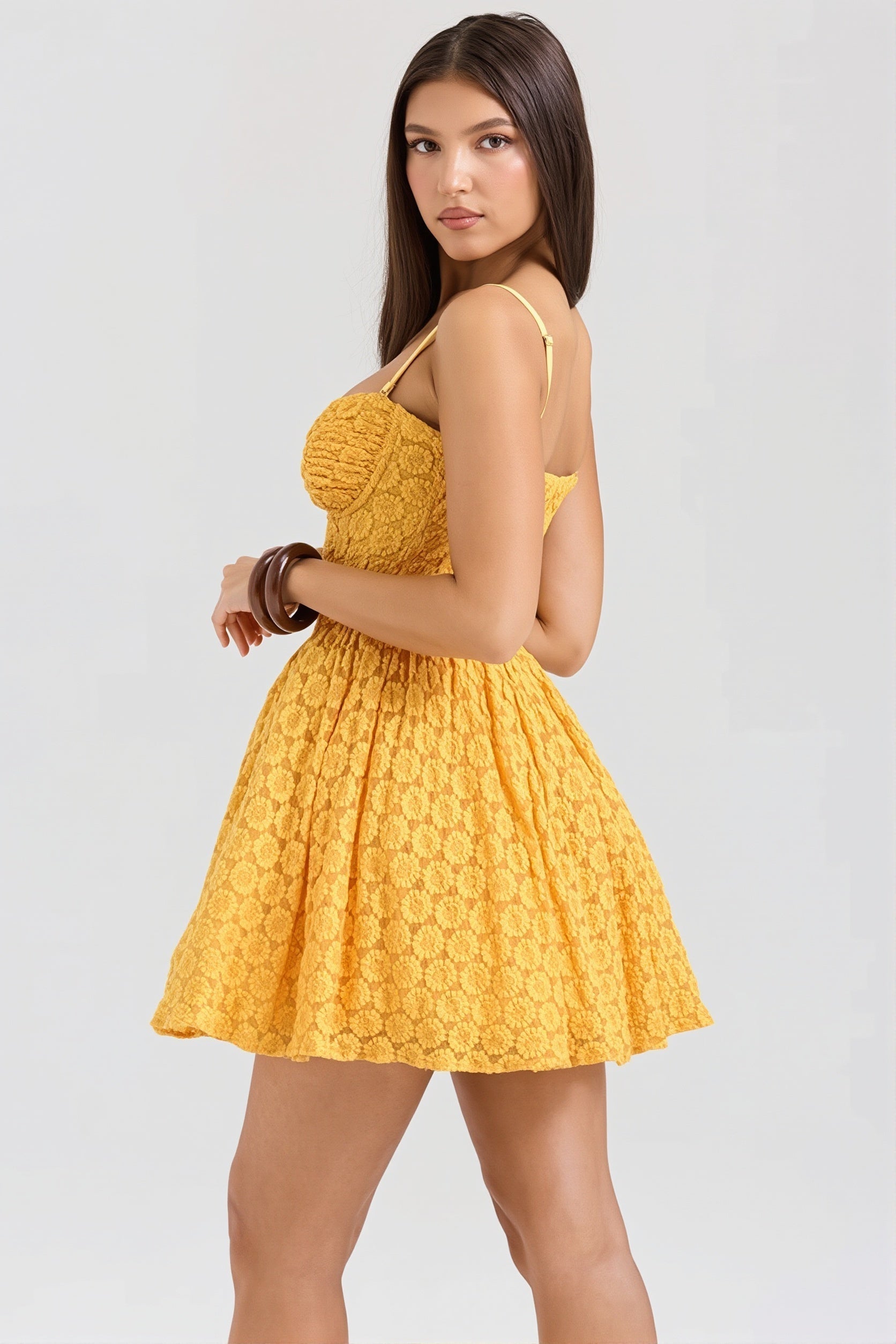 Lace Jacquard Backless Puff Mini Dress - View 4