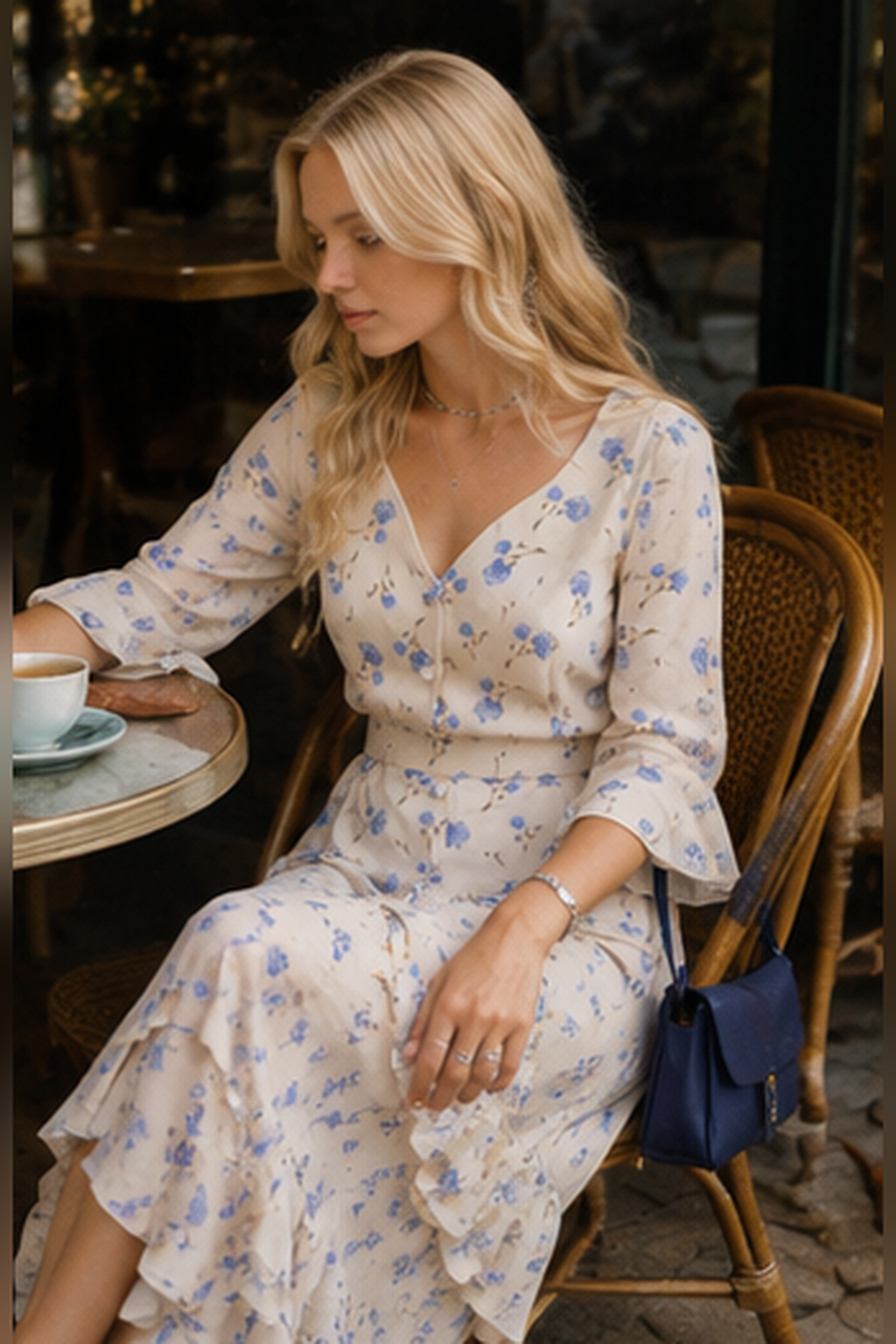 Flared Sleeve Floral Dress