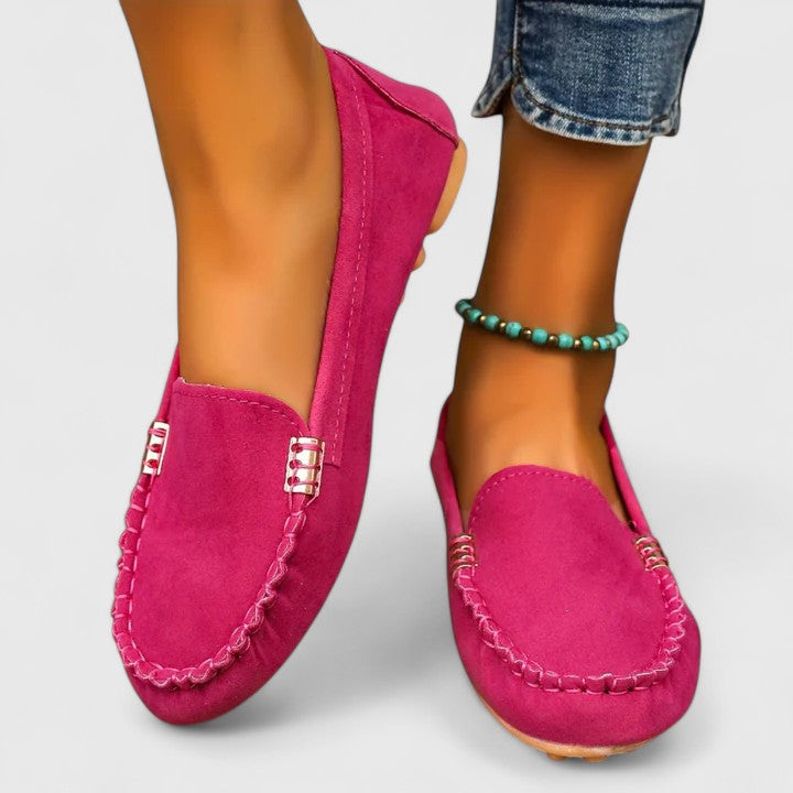 Suede Look Slip On Buckle Detail Flat Loafers