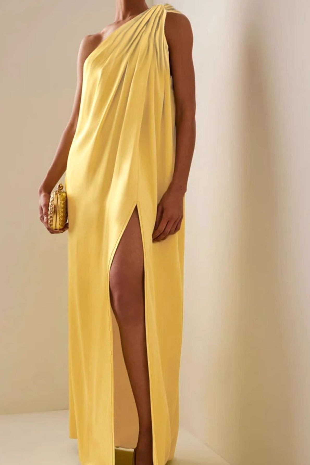 Asymmetric One Shoulder Slit Formal Dress