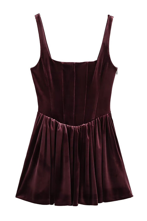 Solid Velvet Square Neck Slim Fit Mini Dress - View 9
