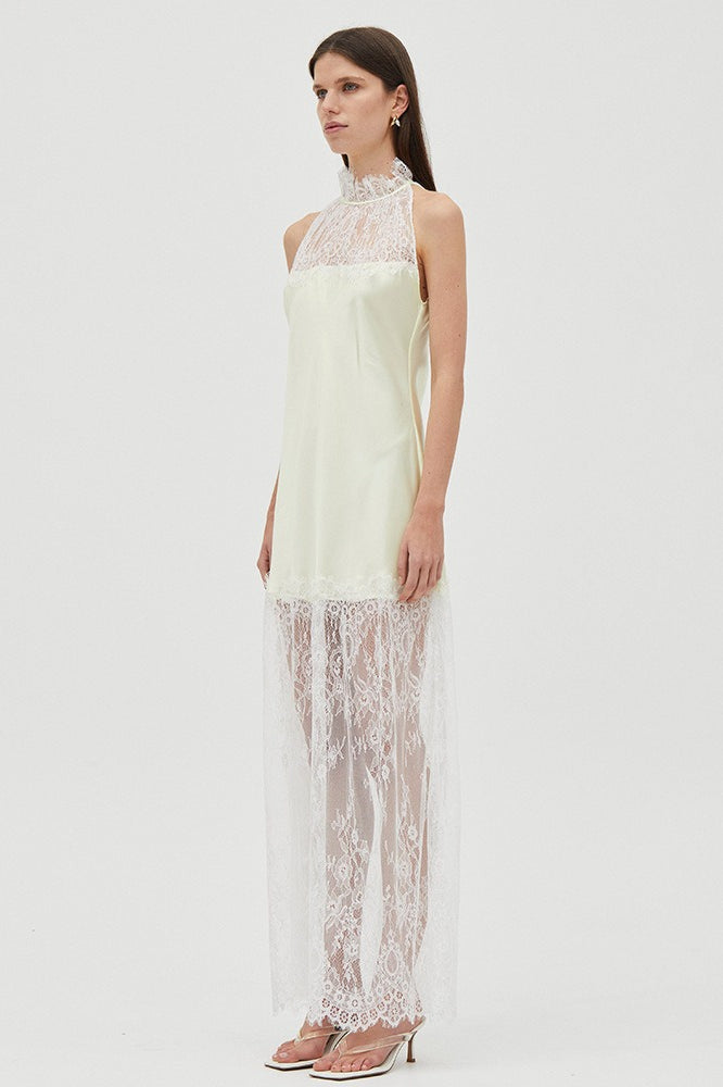 Round Neck Sheer Spliced Solid Elegant Lace Dress