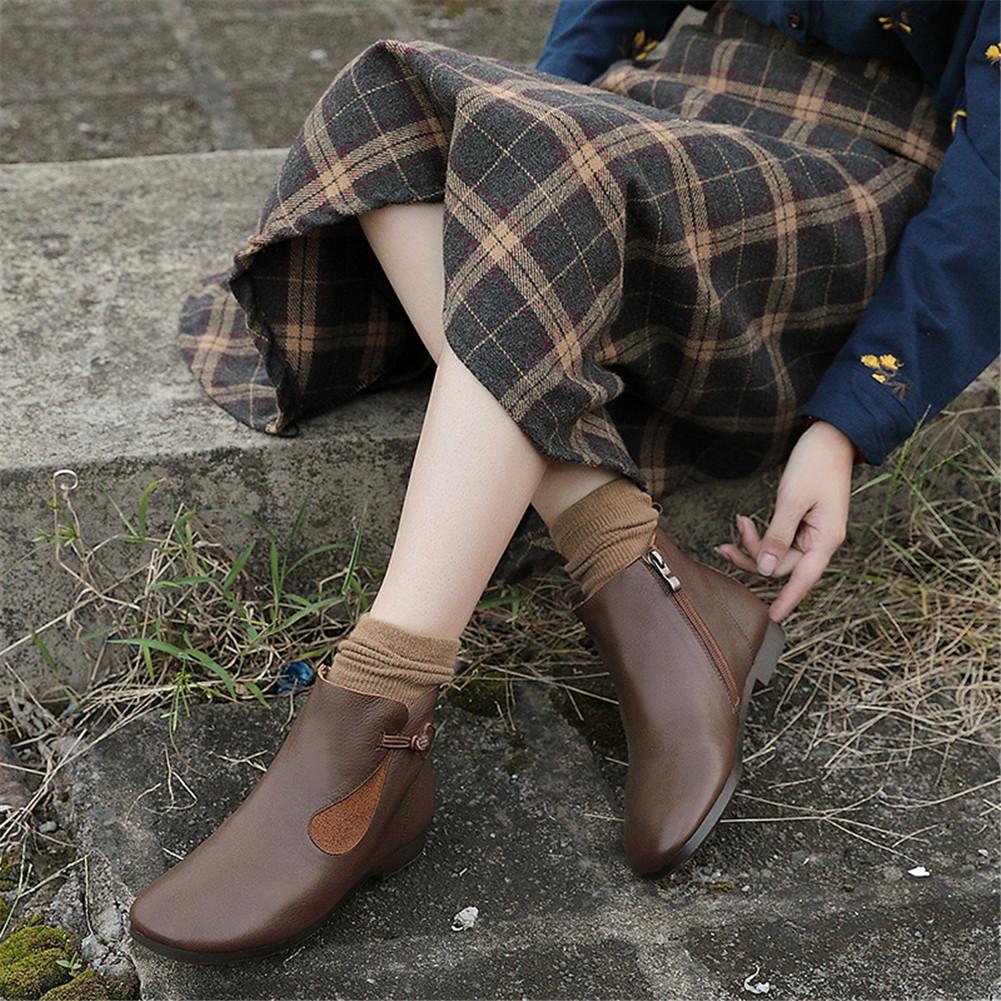 Mori Style Elegant Ankle Booties Low Heel Handmade Work Combat Boots Black/Coffee/Beige