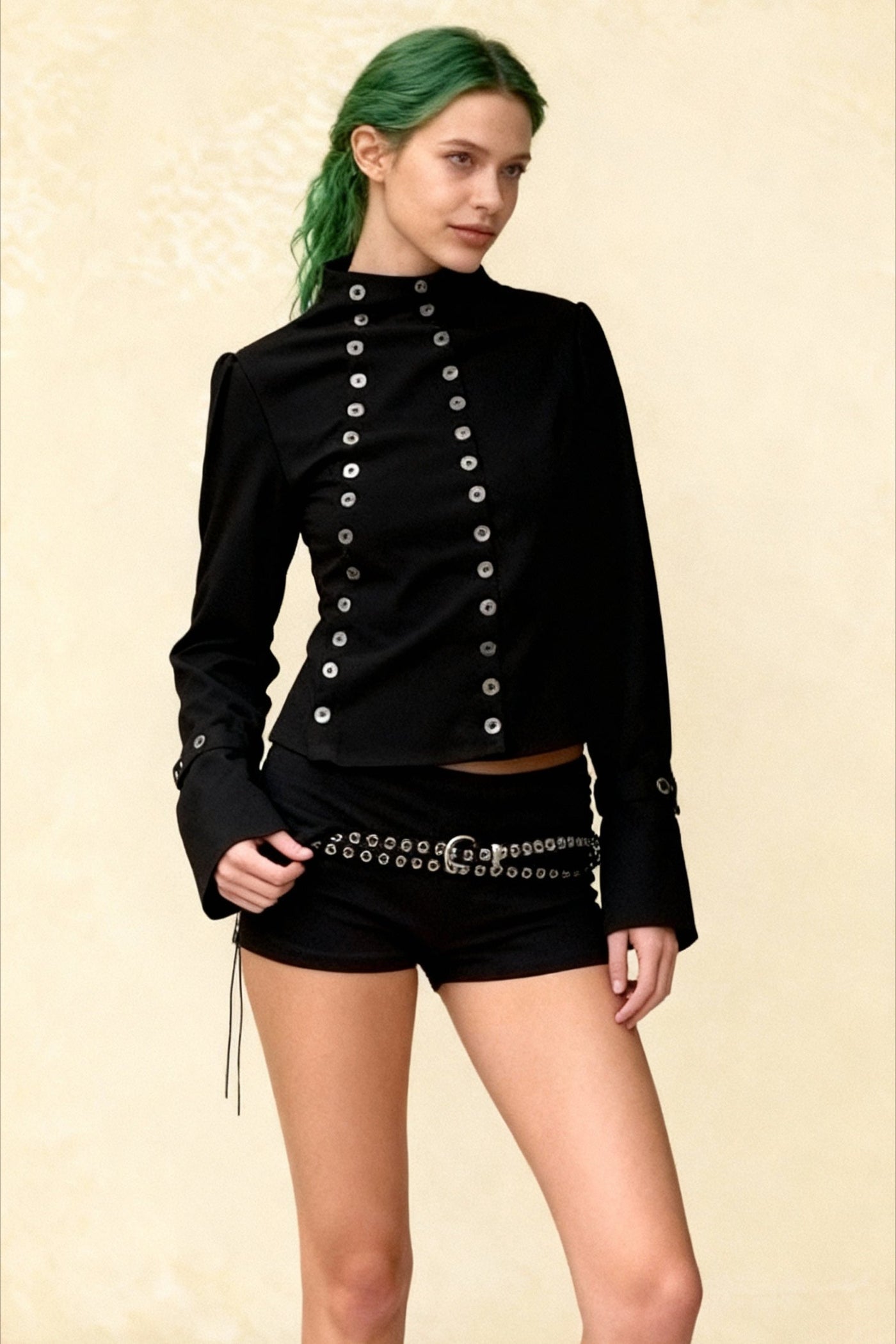 Solid Button Slim Round Neck Long Sleeve Tee