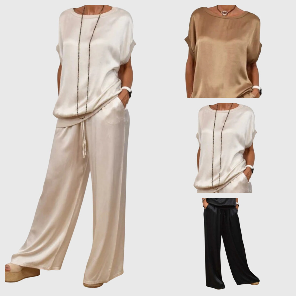 Short Sleeve Boxy Top and Drawstring Wide Leg Pants Two Piece Set