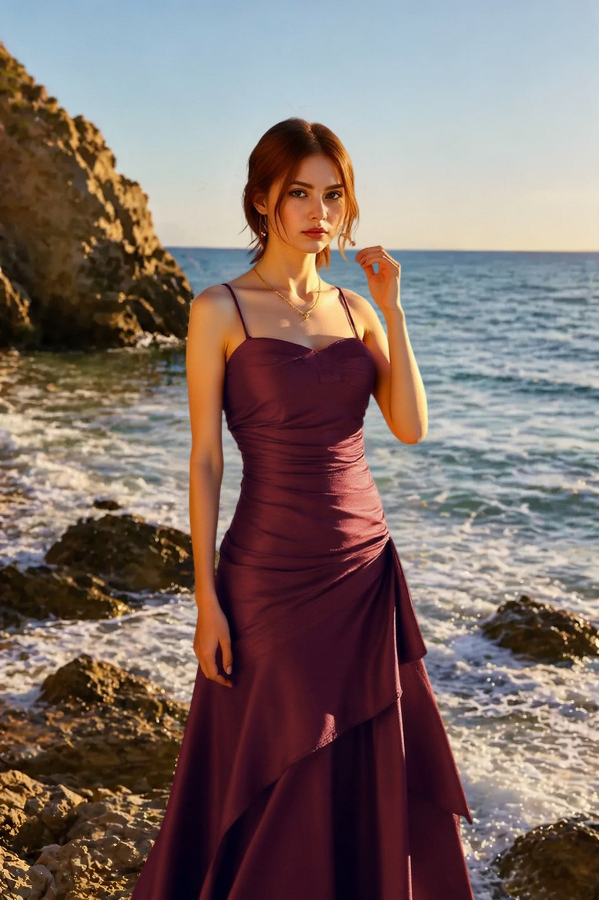 Satin Spaghetti Strap Ruched Tiered Ruffle Mermaid Maxi Dress 5