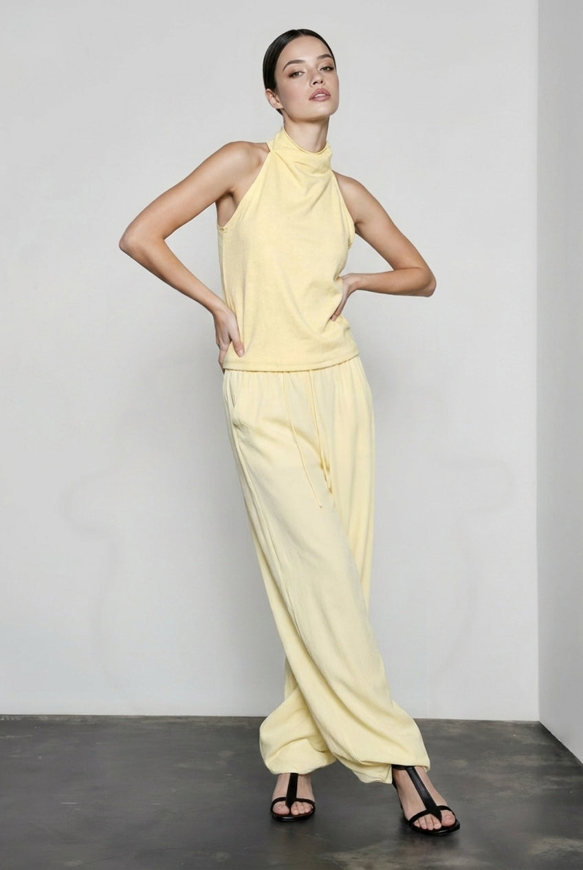 Cowl Halter Neck Sleeveless Top and Drawstring Balloon Pants Two Piece Set 3