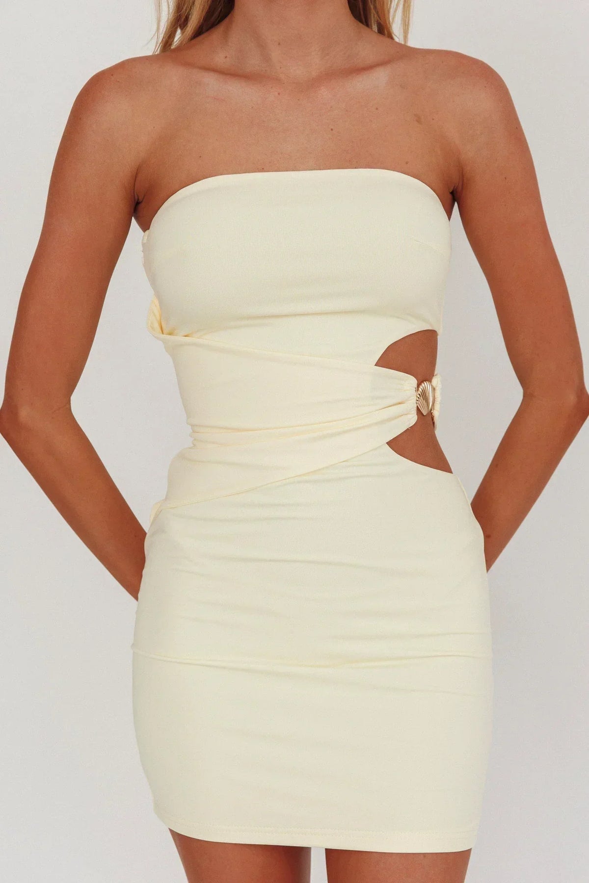 Strapless Side Cut Out Ring Detail Bodycon Mini Dress 3