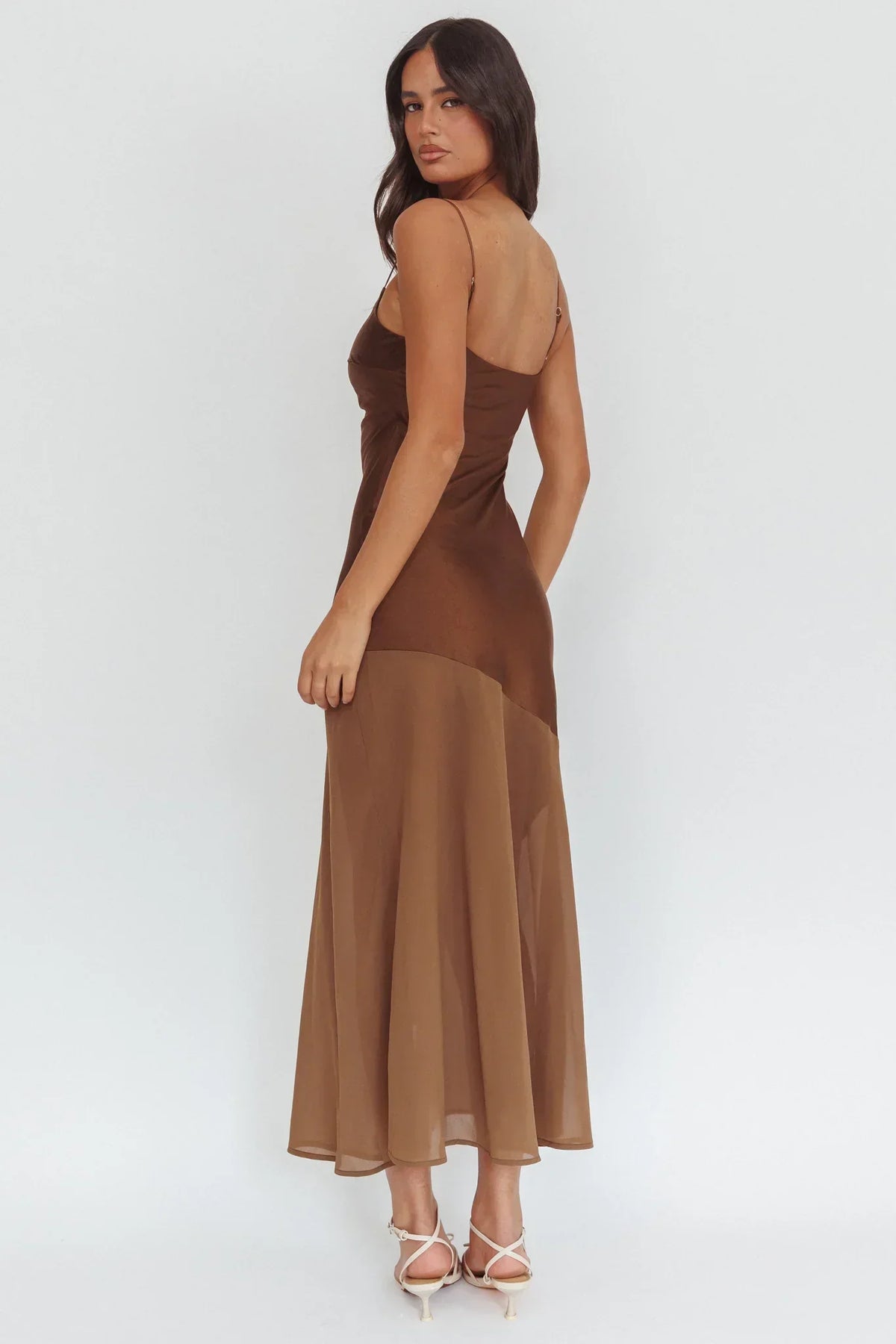 Satin Scoop Neck Cami Asymmetric Chiffon Hem Slip Maxi Dress 2