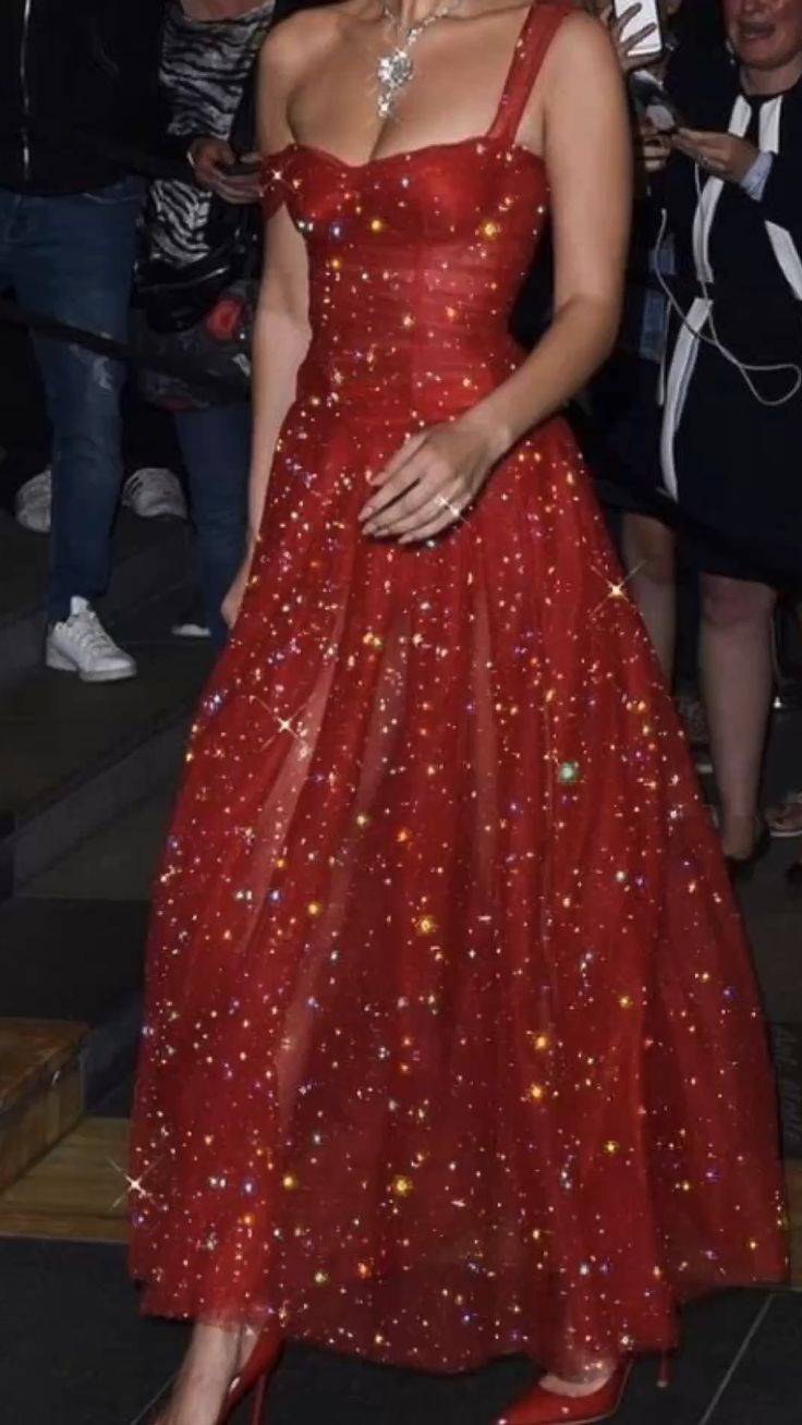 Sparkly Red Tulle A Line Evening Dress Pretty Prom Party Dress cc1837