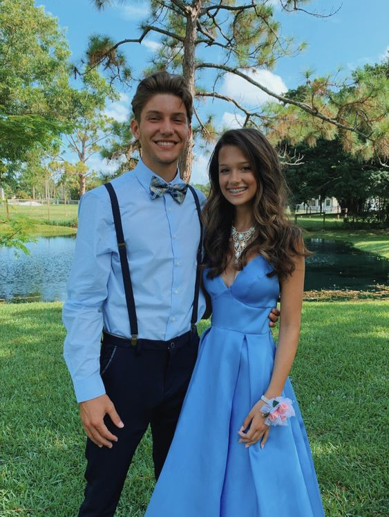 Chic A-line Blue V Neck Prom Dress,Blue Formal Dress cc922