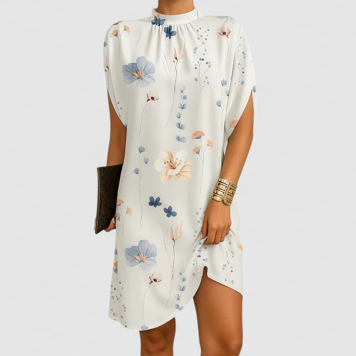 Ruched Mock Neck Sleeveless Shift Dress