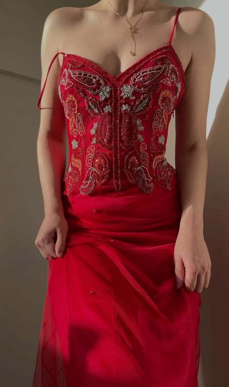 Luxury Red Spaghetti Straps Beaded Evening Dress Formal Prom Dress cc2011