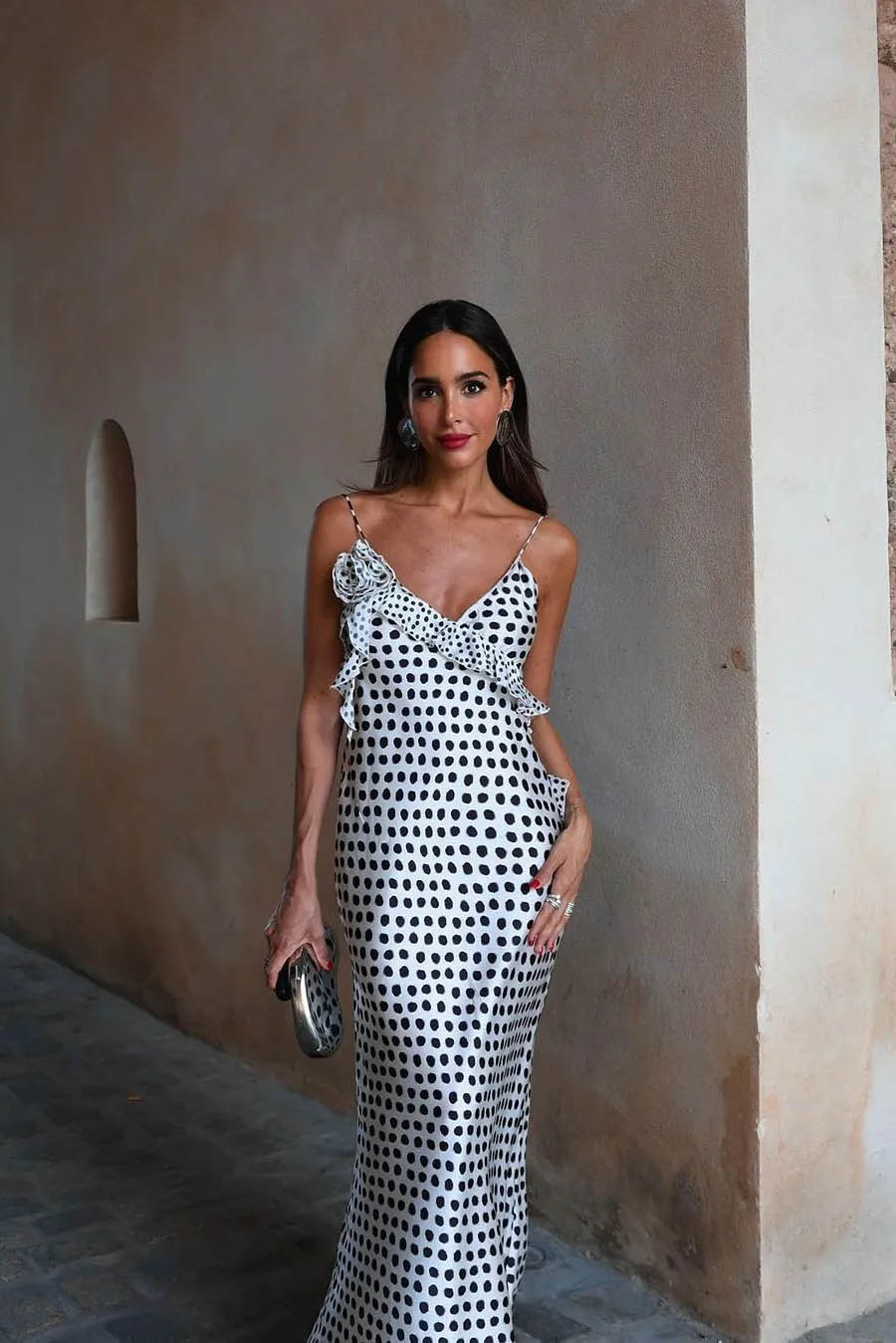 Polka Dot Ruffle Trim Spaghetti Strap Mermaid Maxi Dress 5