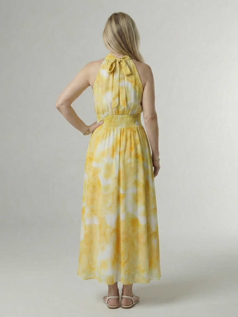 Tie Dye Halter Neck Smocked Waist Maxi Dress