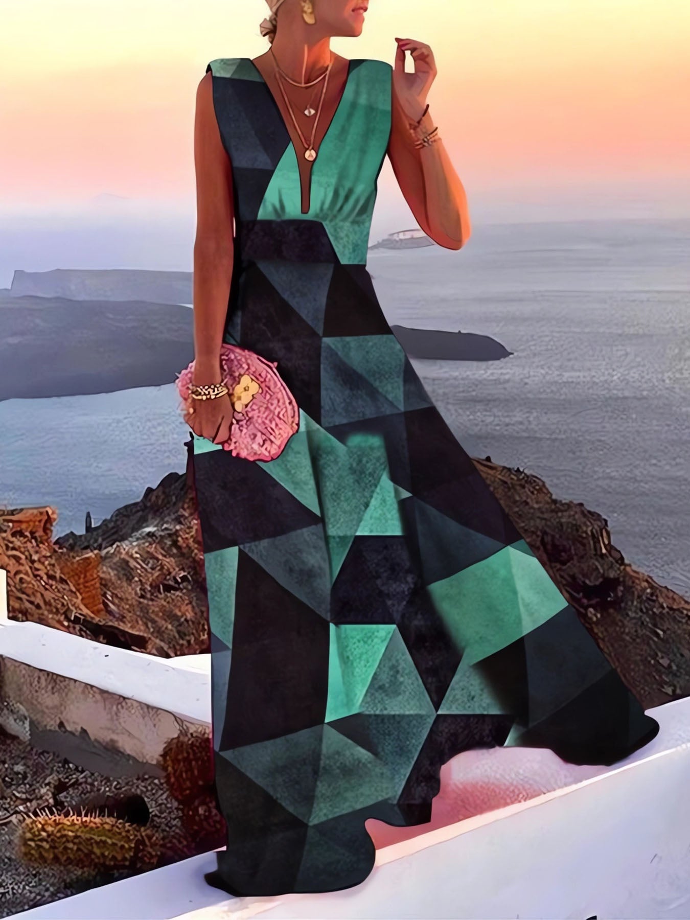Tropical Floral Deep V-Neck Sleeveless Maxi Dress 4