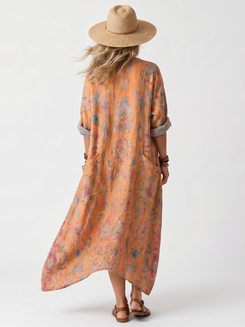 Paisley Print V-Neck Pocket Oversized Maxi Dress 4