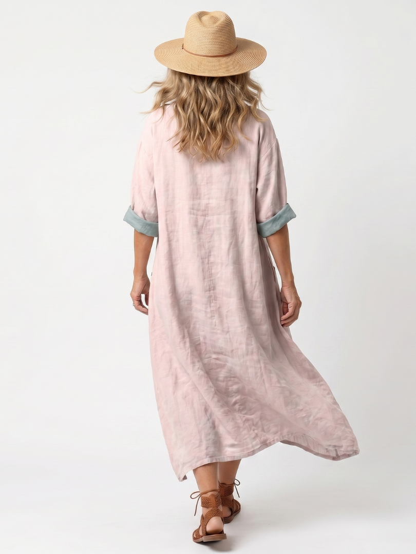 Border Print V-Neck Pocket Kaftan Maxi Dress