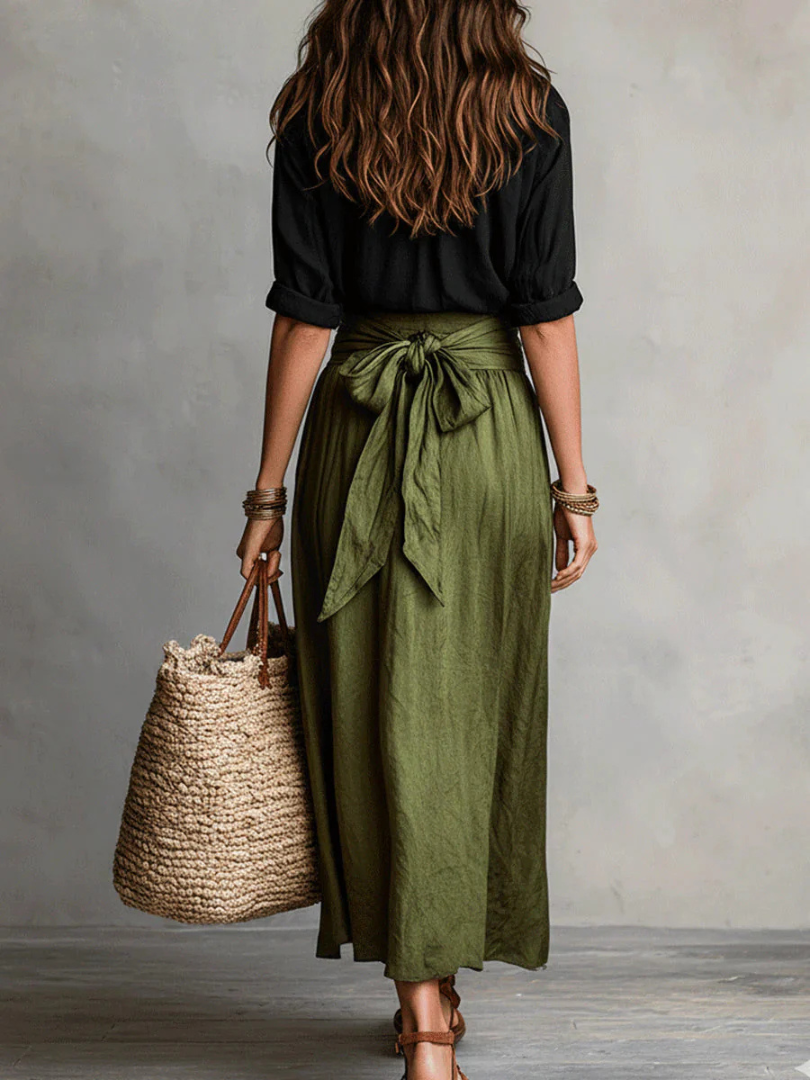 Tie Front Wrap High Waist Maxi Skirt