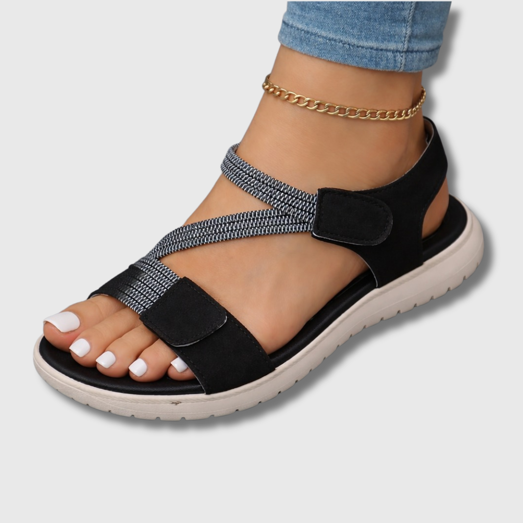 Open Toe Ankle Strap Elastic Flat Sandals