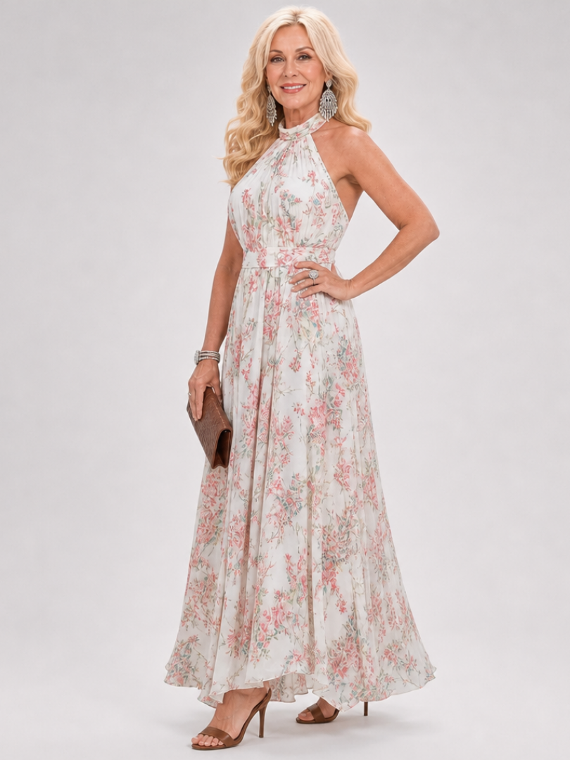 Floral Halter Neck Sleeveless Maxi Dress