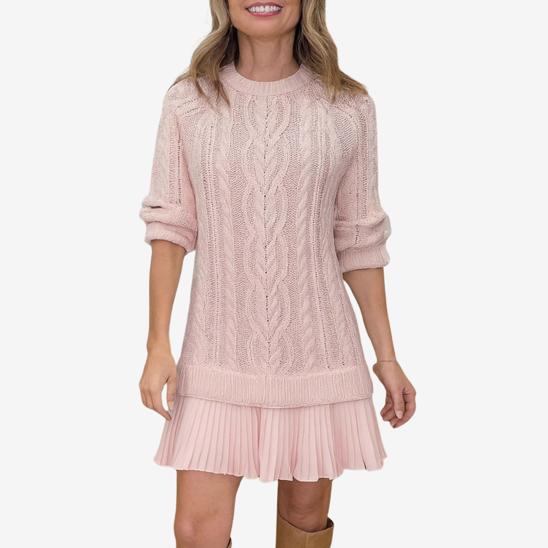 Cable Knit Ruffle Hem Long Sleeve Sweater Mini Dress 2