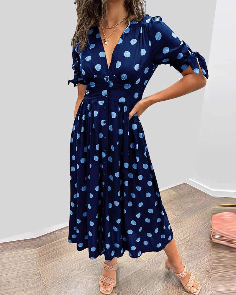 Soledad Aesthetic V Neck Dress with Polka Dots Evening Wear Edit